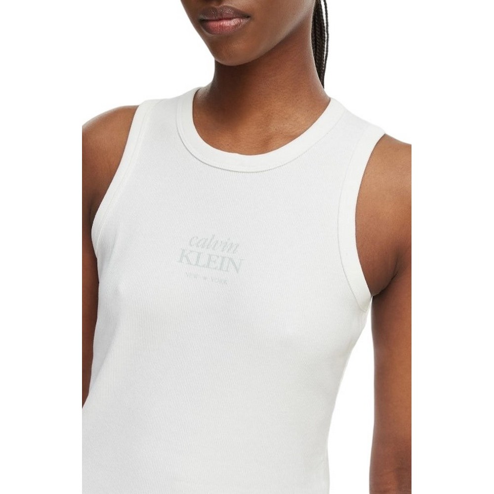 CALVIN KLEIN JEANS SL 2X2 BABY RIB LOGO CREW TANK ΤΟΠ ΓΥΝΑΙΚΕΙΟ BRIGHT WHITE