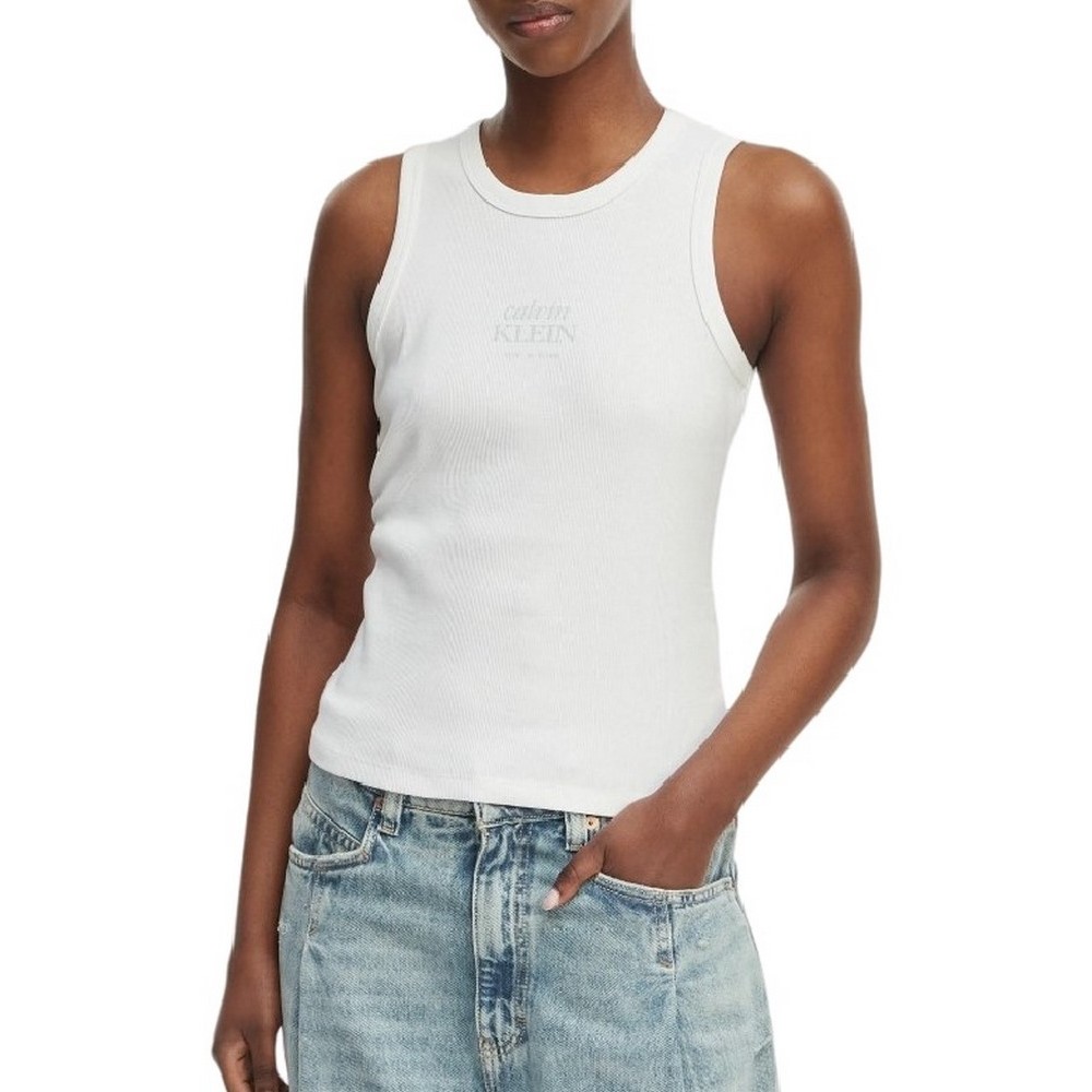 CALVIN KLEIN JEANS SL 2X2 BABY RIB LOGO CREW TANK ΤΟΠ ΓΥΝΑΙΚΕΙΟ BRIGHT WHITE