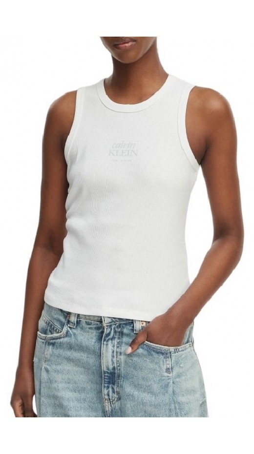 CALVIN KLEIN JEANS SL 2X2 BABY RIB LOGO CREW TANK ΤΟΠ ΓΥΝΑΙΚΕΙΟ BRIGHT WHITE