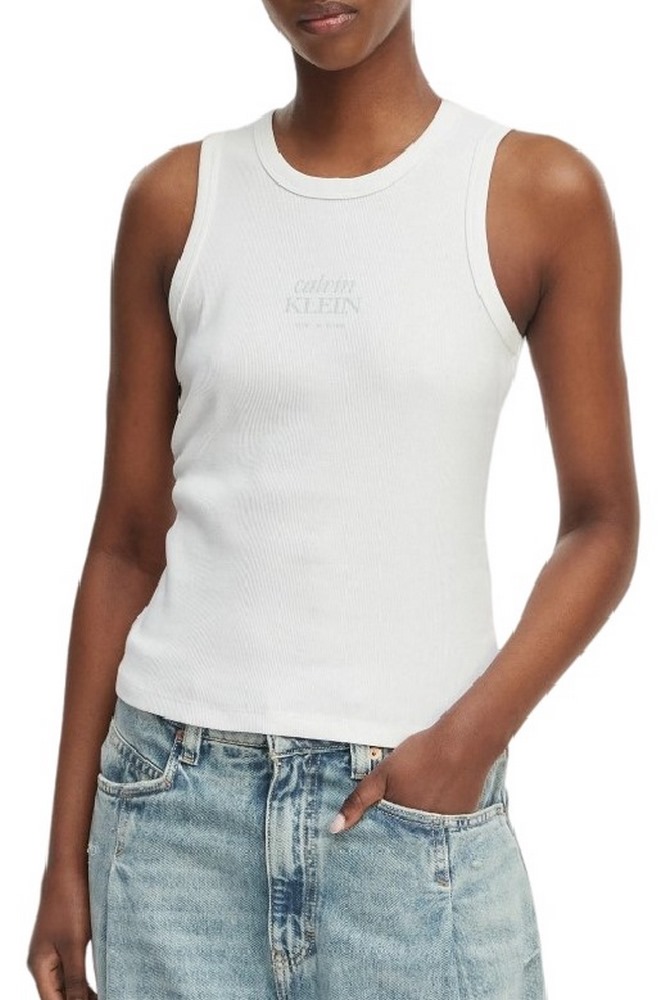 CALVIN KLEIN JEANS SL 2X2 BABY RIB LOGO CREW TANK ΤΟΠ ΓΥΝΑΙΚΕΙΟ BRIGHT WHITE