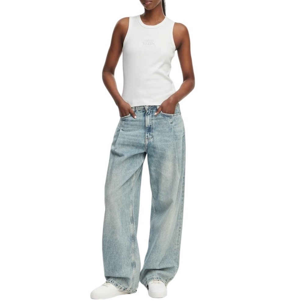 CALVIN KLEIN JEANS SL 2X2 BABY RIB LOGO CREW TANK ΤΟΠ ΓΥΝΑΙΚΕΙΟ BRIGHT WHITE