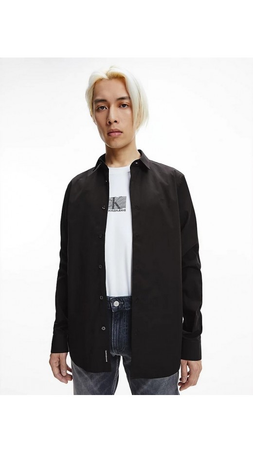 CALVIN KLEIN JEANS CK CHEST LOGO SLIM STRETCH SHIRT ΠΟΥΚΑΜΙΣΟ ΑΝΔΡΙΚΟ BLACK