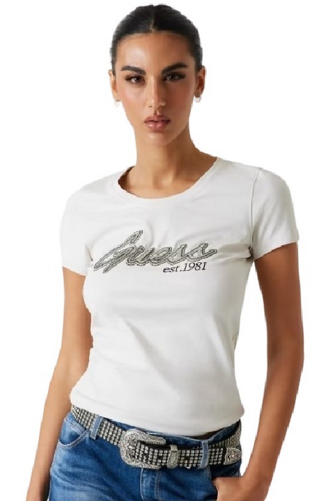 GUESS LOGO HOT FIX TEE T-SHIRT ΜΠΛΟΥΖΑ ΓΥΝΑΙΚΕΙΑ WHITE