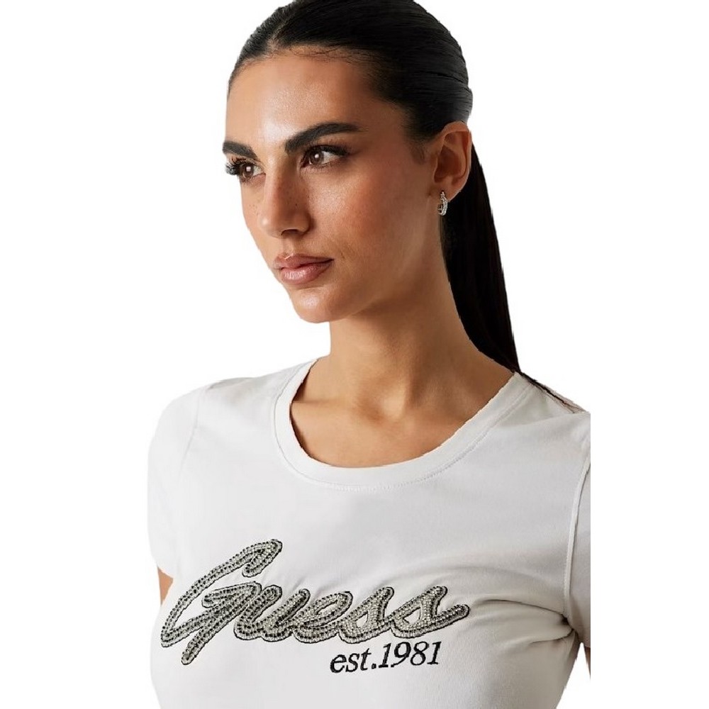 GUESS LOGO HOT FIX TEE T-SHIRT ΜΠΛΟΥΖΑ ΓΥΝΑΙΚΕΙΑ WHITE