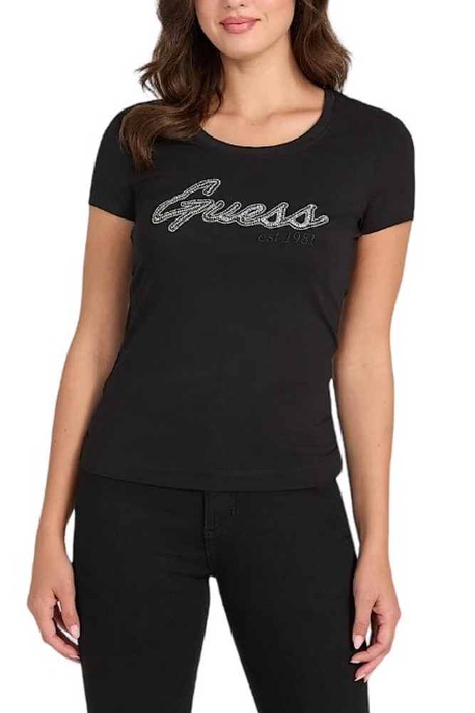 GUESS LOGO HOT FIX TEE T-SHIRT ΜΠΛΟΥΖΑ ΓΥΝΑΙΚΕΙΑ BLACK