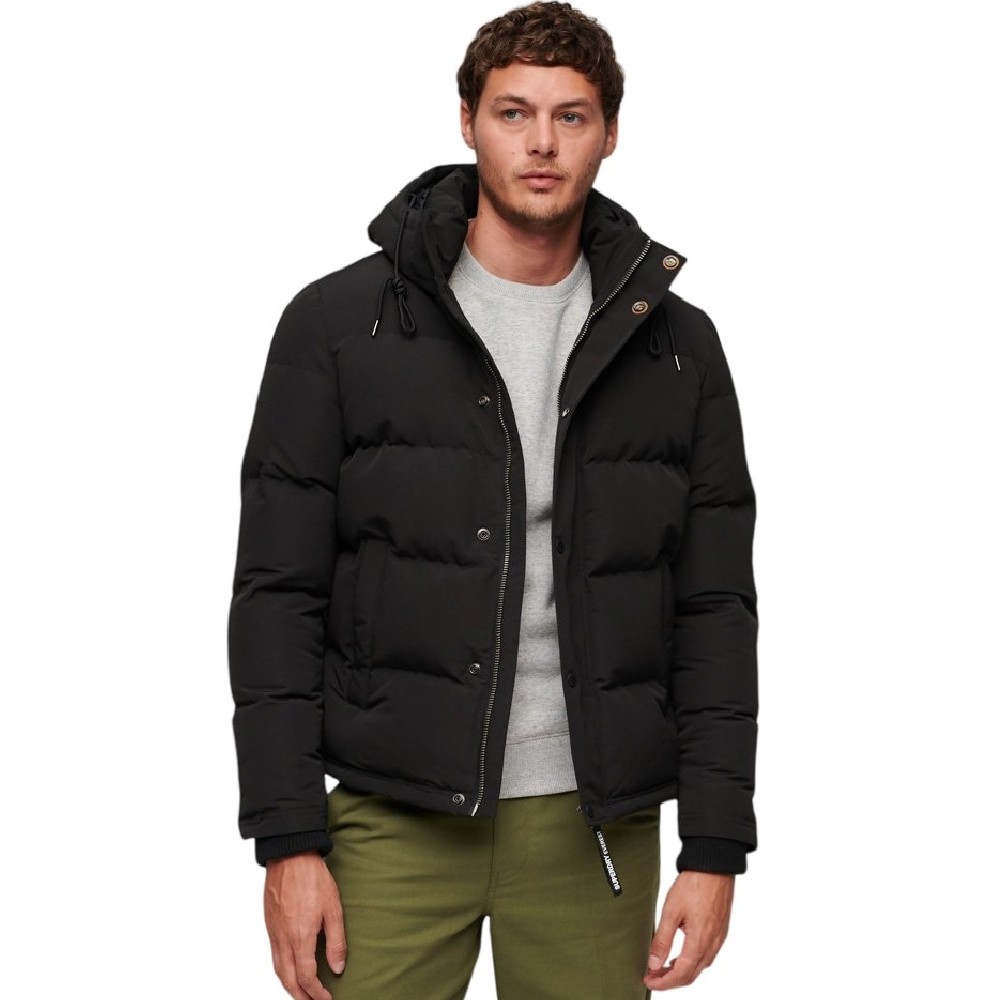 SUPERDRY EVEREST SHORT HOODED PUFFER ΜΠΟΥΦΑΝ ΑΝΔΡΙΚΟ BLACK