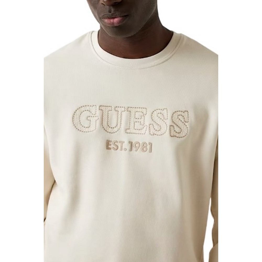 GUESS BEAU CN SWEATSHIRT ΦΟΥΤΕΡ ΑΝΔΡΙΚΟ ECRU