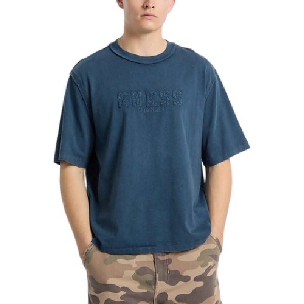 GUESS APPLIQUE BOXY TEE T-SHIRT ΜΠΛΟΥΖΑ ΑΝΔΡΙΚΗ BLUE