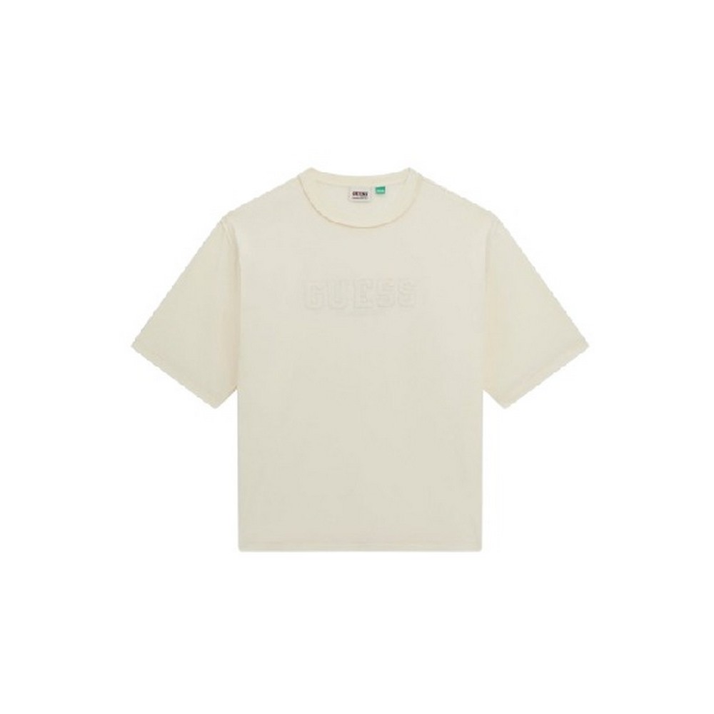 GUESS APPLIQUE BOXY TEE T-SHIRT ΜΠΛΟΥΖΑ ΑΝΔΡΙΚΗ ECRU