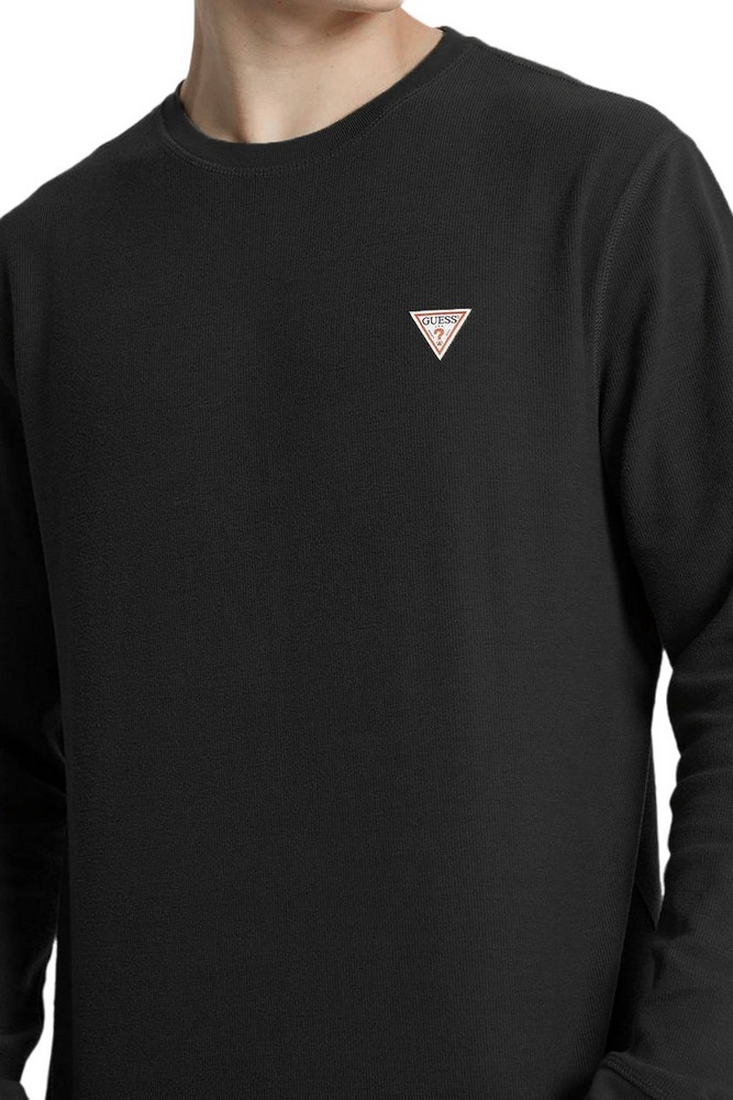 GUESS JEANS LS CN REG MINI TRIANGLE TEE ΜΠΛΟΥΖΑ ΑΝΔΡΙΚΗ BLACK