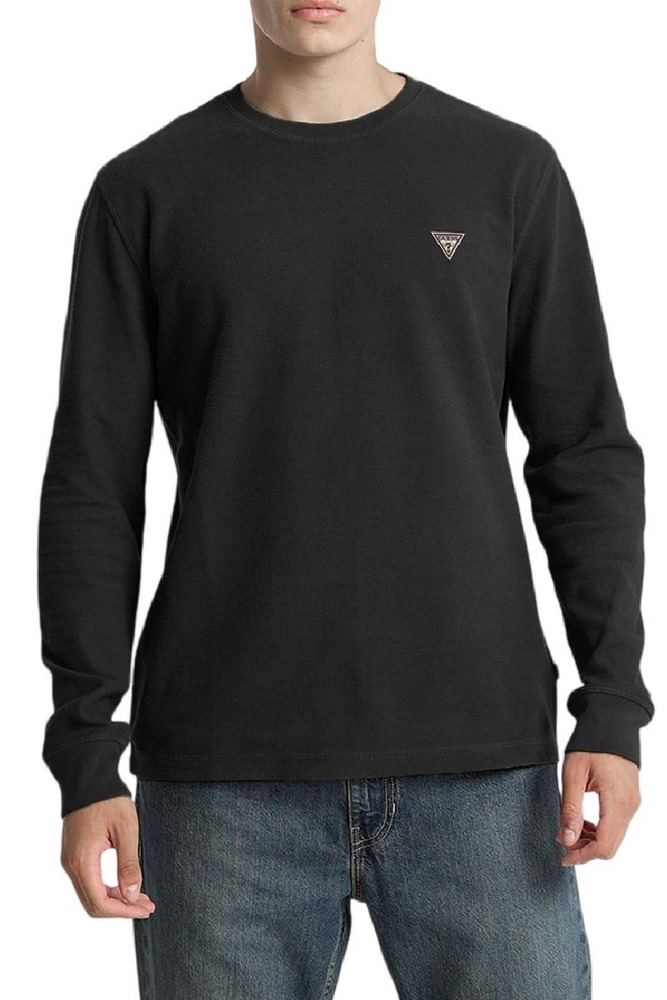 GUESS JEANS LS CN REG MINI TRIANGLE TEE ΜΠΛΟΥΖΑ ΑΝΔΡΙΚΗ BLACK