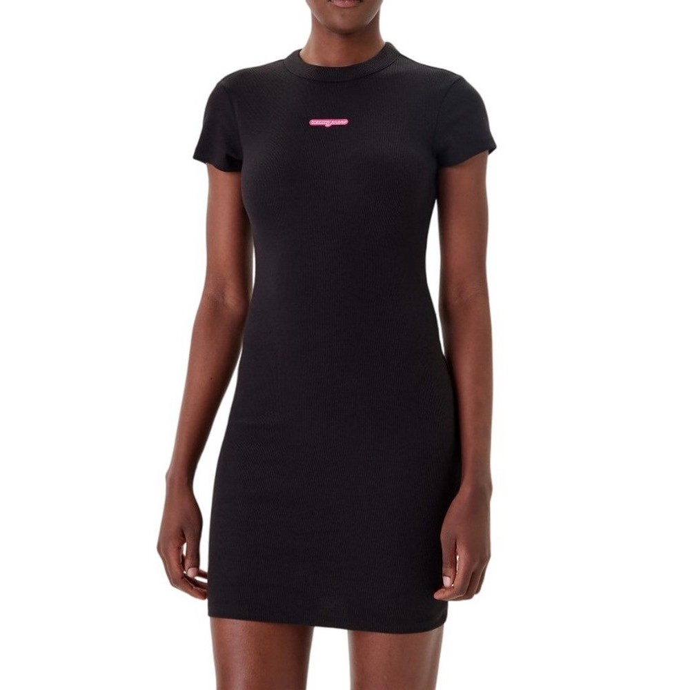 TOMMY JEANS SCRIPT MINI RIB DRESS EXT ΦΟΡΕΜΑ ΓΥΝΑΙΚΕΙΟ BLACK