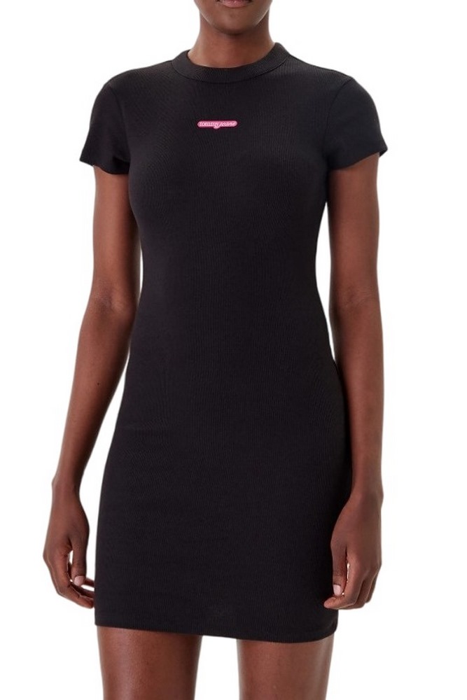 TOMMY JEANS SCRIPT MINI RIB DRESS EXT ΦΟΡΕΜΑ ΓΥΝΑΙΚΕΙΟ BLACK