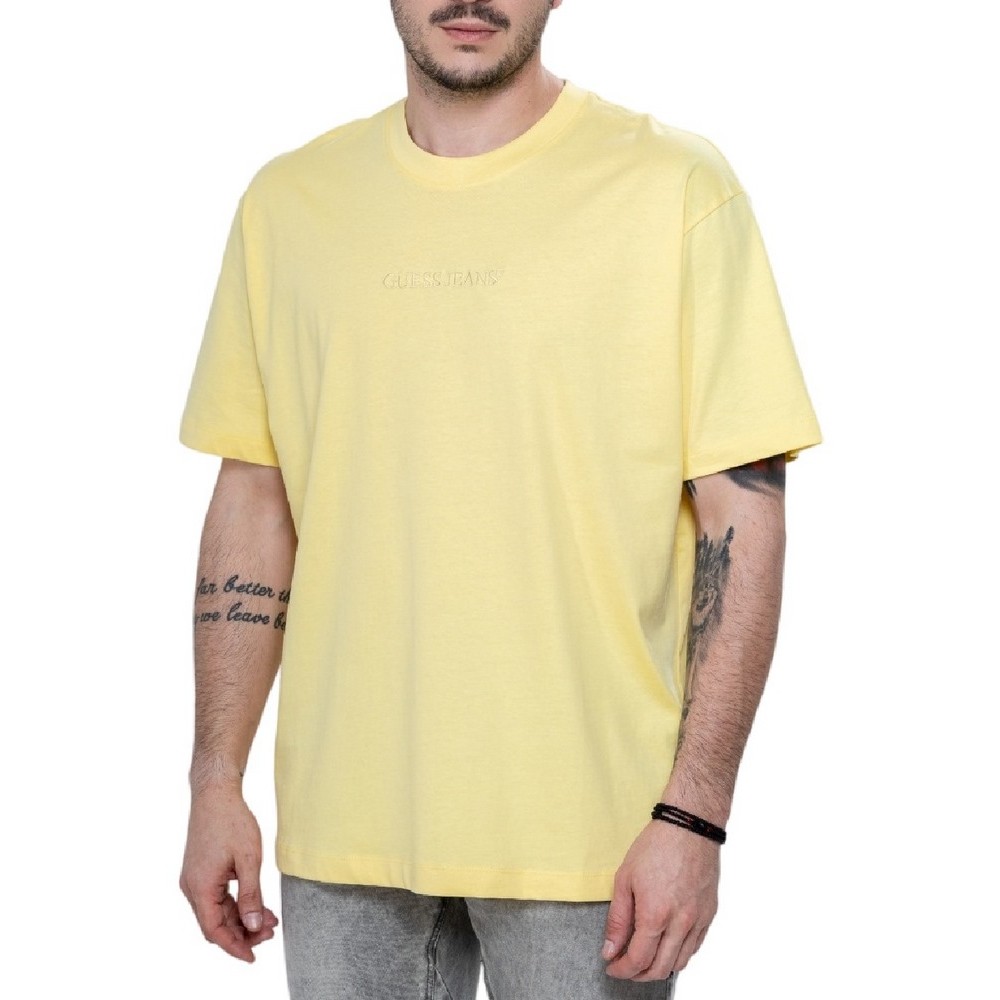 GUESS JEANS CN OS LOGO EMB TEE T-SHIRT ΜΠΛΟΥΖΑ ΑΝΔΡΙΚΗ YELLOW