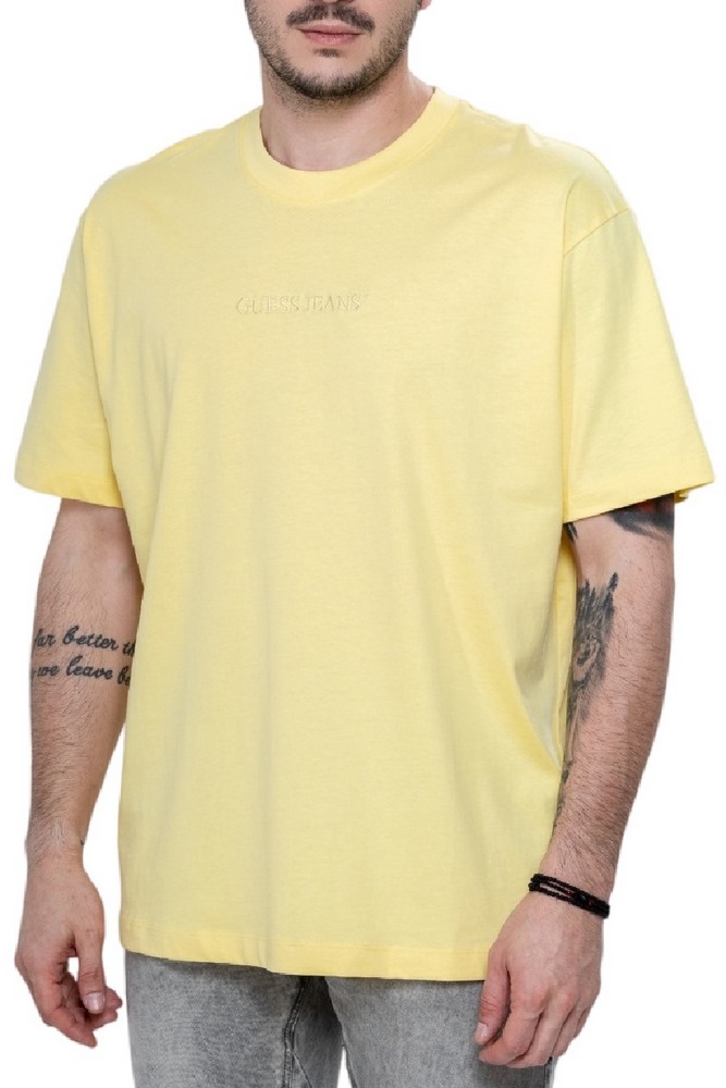 GUESS JEANS CN OS LOGO EMB TEE T-SHIRT ΜΠΛΟΥΖΑ ΑΝΔΡΙΚΗ YELLOW