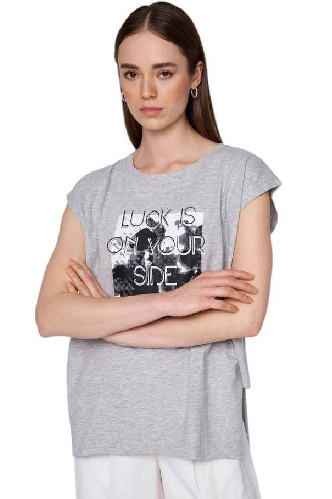 ALE T-SHIRT ΜΠΛΟΥΖΑ ΜΕ ΦΡΑΣΗ ΓΥΝΑΙΚΕΙΑ GREY