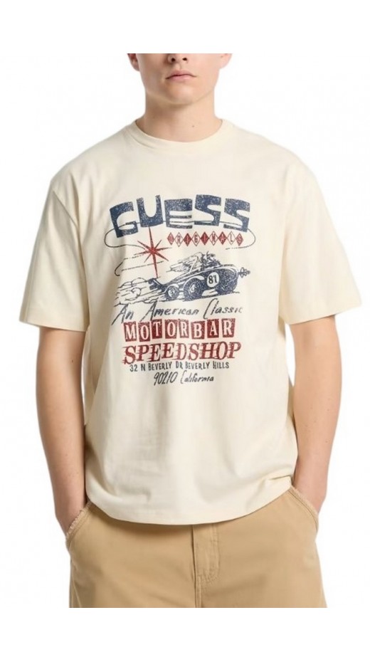 GUESS PRINTED MUSCLE TEE T-SHIRT ΜΠΛΟΥΖΑ ΑΝΔΡΙΚΗ ECRU