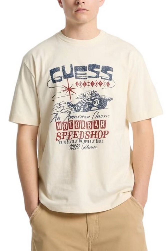GUESS PRINTED MUSCLE TEE T-SHIRT ΜΠΛΟΥΖΑ ΑΝΔΡΙΚΗ ECRU