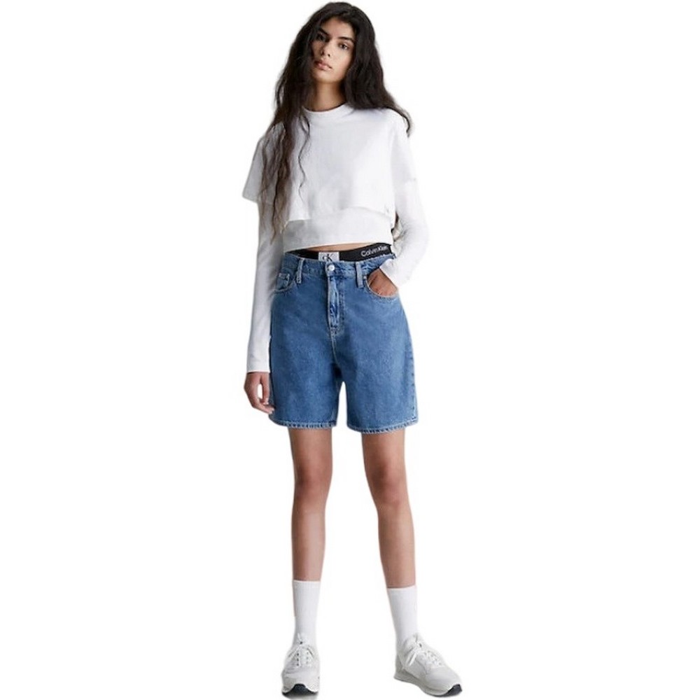 CALVIN KLEIN JEANS BERMUDA MOM SHORT ΒΕΡΜΟΥΔΑ ΓΥΝΑΙΚΕΙΑ BLUΕ DENIM