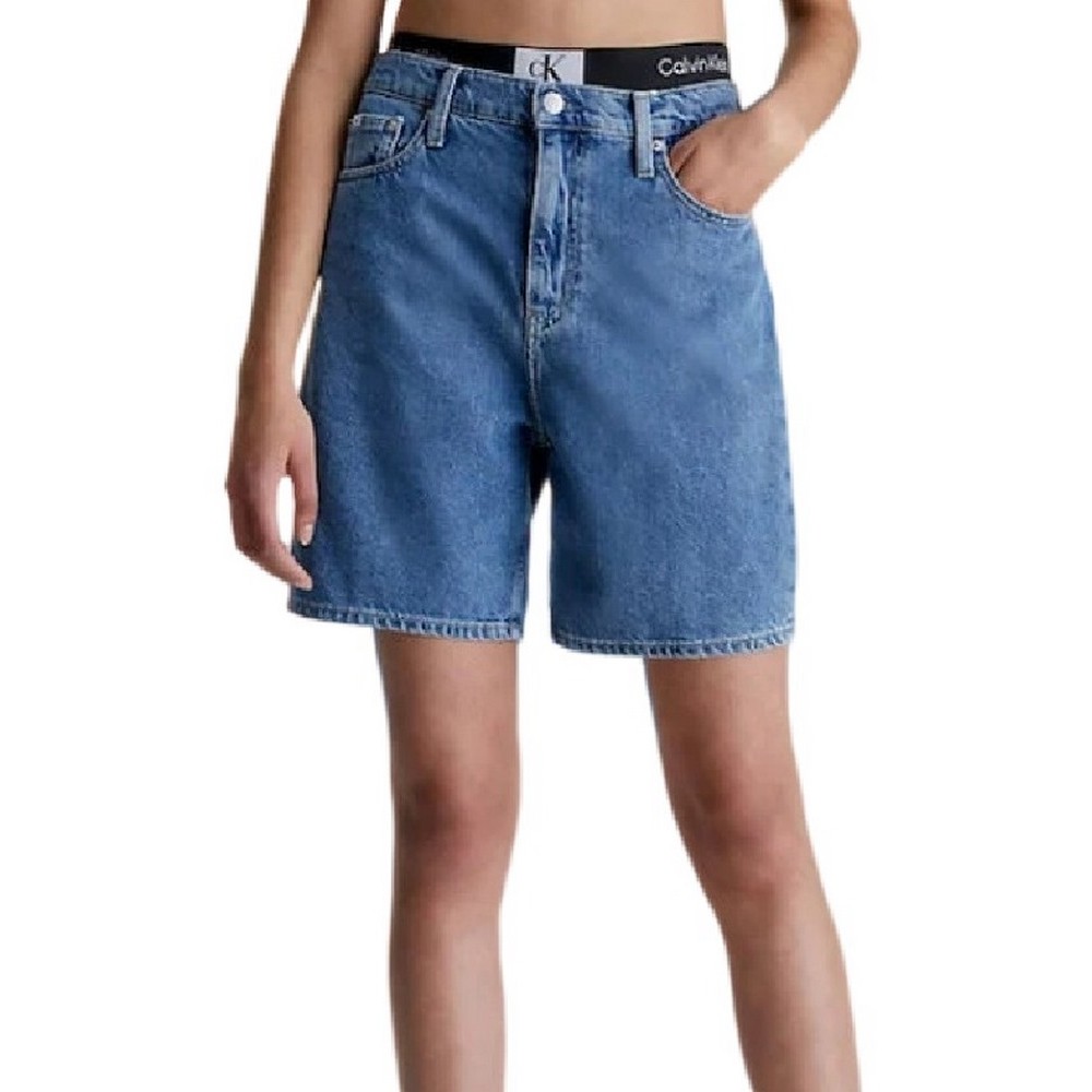 CALVIN KLEIN JEANS BERMUDA MOM SHORT ΒΕΡΜΟΥΔΑ ΓΥΝΑΙΚΕΙΑ BLUΕ DENIM