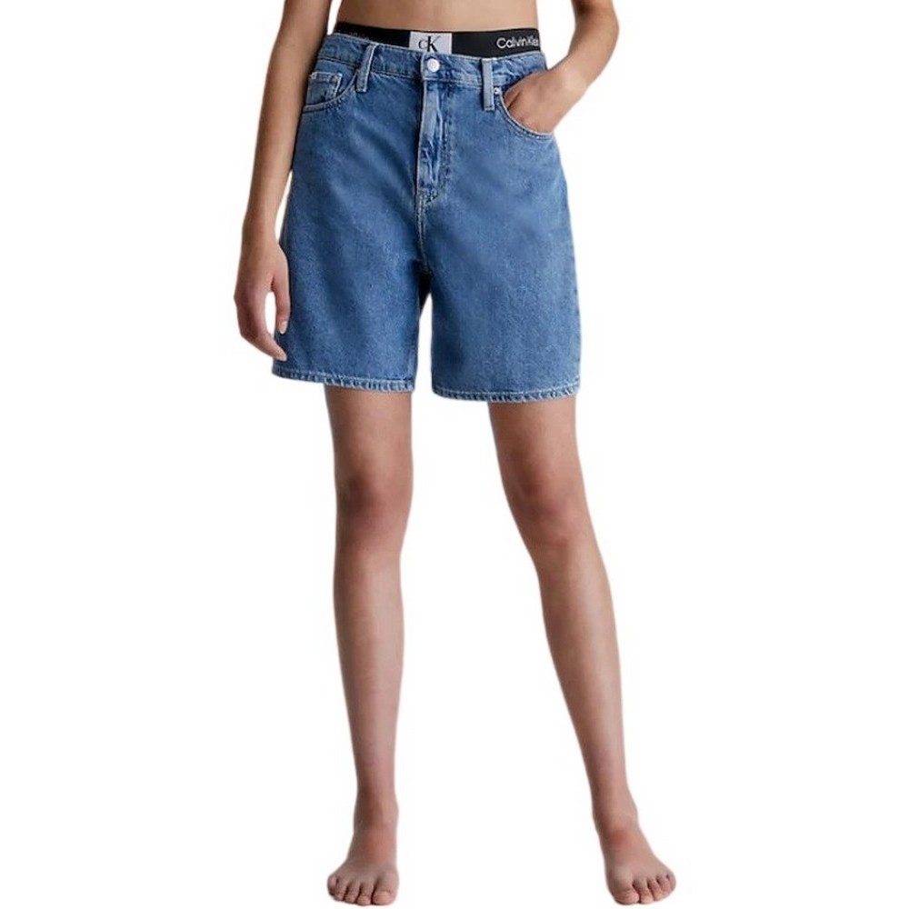 CALVIN KLEIN JEANS BERMUDA MOM SHORT ΒΕΡΜΟΥΔΑ ΓΥΝΑΙΚΕΙΑ BLUΕ DENIM