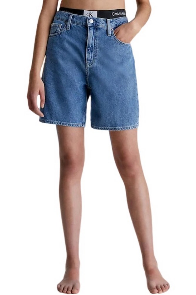 CALVIN KLEIN JEANS BERMUDA MOM SHORT ΒΕΡΜΟΥΔΑ ΓΥΝΑΙΚΕΙΑ BLUΕ DENIM