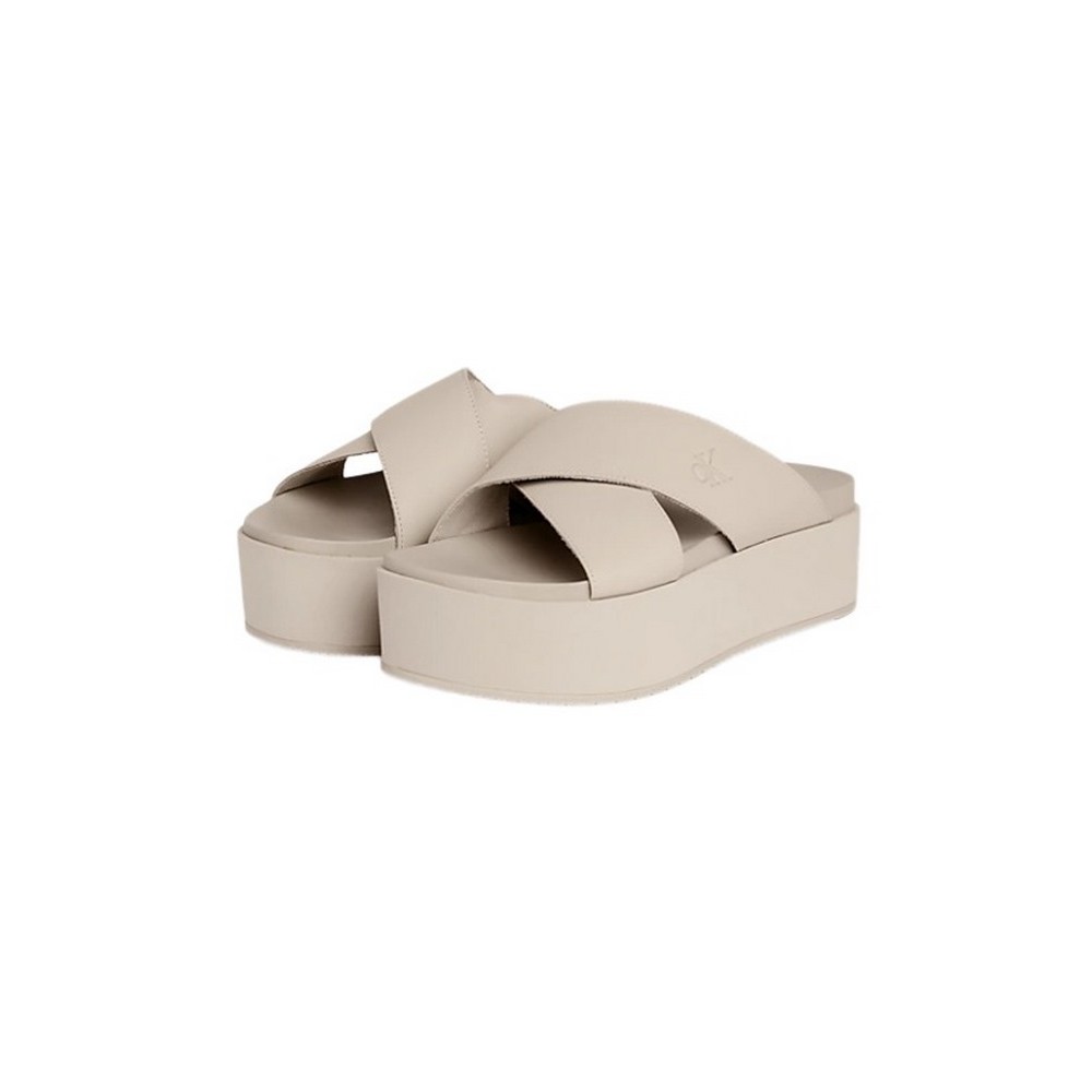 CALVIN KLEIN JEANS FLATFORM CROSS ΠΑΝΤΟΦΛΑ ΓΥΝΑΙΚΕΙΑ EGGSHELL