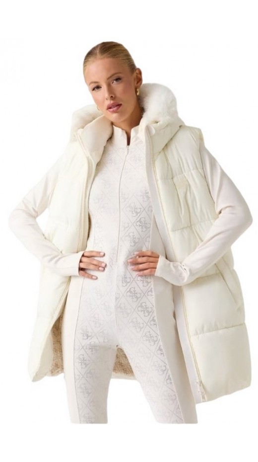 GUESS KATRINA SKI HOODY VEST ΓΙΛΕΚΟ ΜΠΟΥΦΑΝ ΓΥΝΑΙΚΕΙΟ WHITE