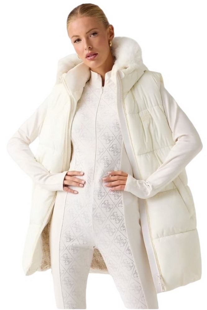GUESS KATRINA SKI HOODY VEST ΓΙΛΕΚΟ ΜΠΟΥΦΑΝ ΓΥΝΑΙΚΕΙΟ WHITE