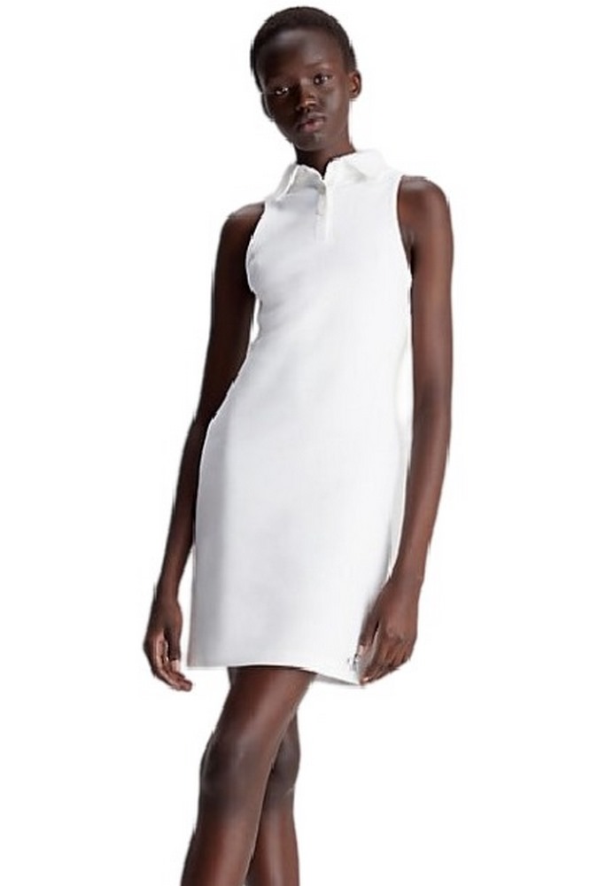 CALVIN KLEIN JEANS WAFFLE POLO DRESS ΦΟΡΕΜΑ ΓΥΝΑΙΚΕΙΟ WHITE