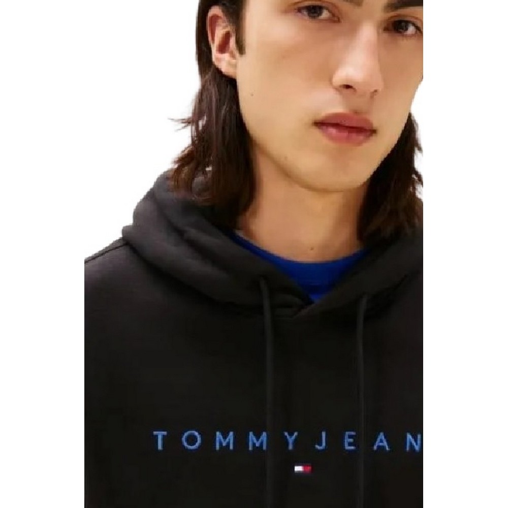 TOMMY JEANS REG LINEAR LOGO HOODIE EXT  ΜΠΛΟΥΖΑ ΦΟΥΤΕΡ ΑΝΔΡΙΚΗ BLACK/BLACK