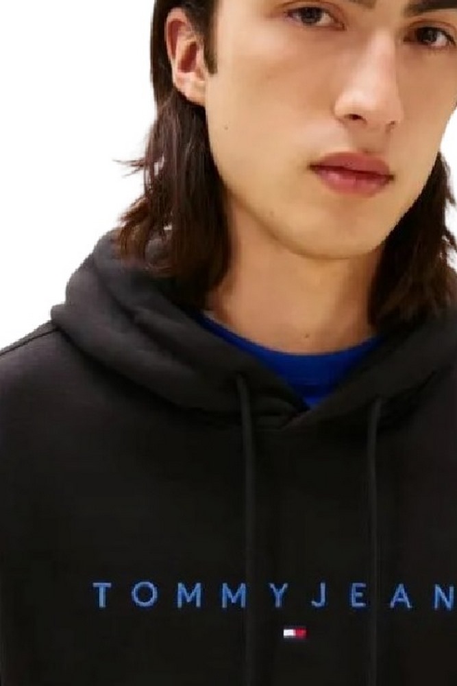 TOMMY JEANS REG LINEAR LOGO HOODIE EXT  ΜΠΛΟΥΖΑ ΦΟΥΤΕΡ ΑΝΔΡΙΚΗ BLACK/BLACK