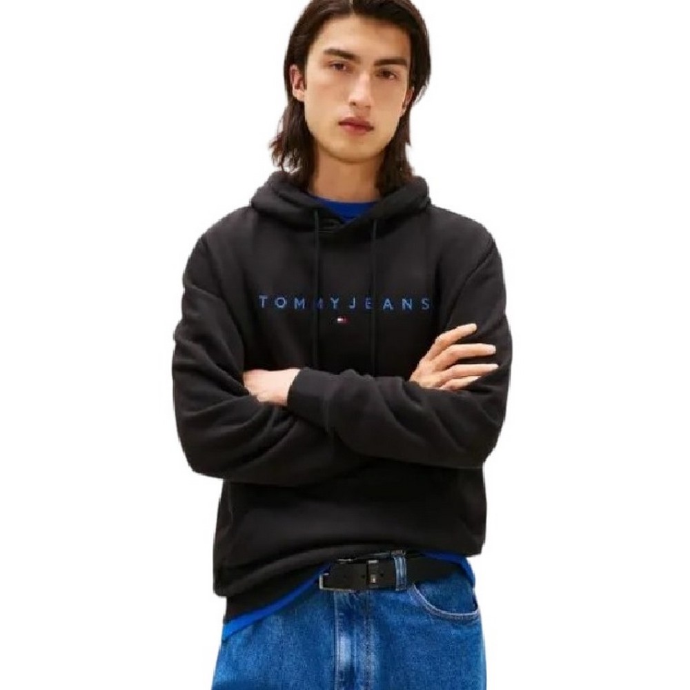 TOMMY JEANS REG LINEAR LOGO HOODIE EXT  ΜΠΛΟΥΖΑ ΦΟΥΤΕΡ ΑΝΔΡΙΚΗ BLACK/BLACK
