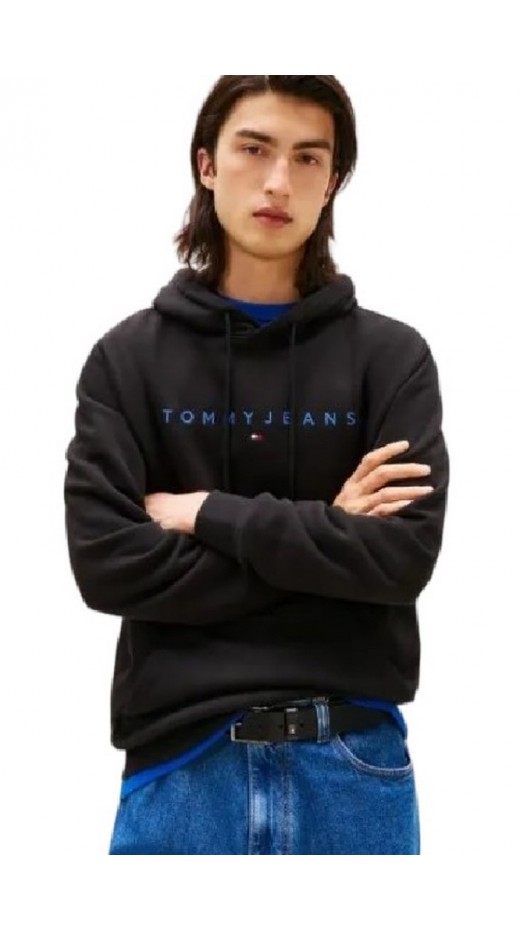 TOMMY JEANS REG LINEAR LOGO HOODIE EXT  ΜΠΛΟΥΖΑ ΦΟΥΤΕΡ ΑΝΔΡΙΚΗ BLACK/BLACK