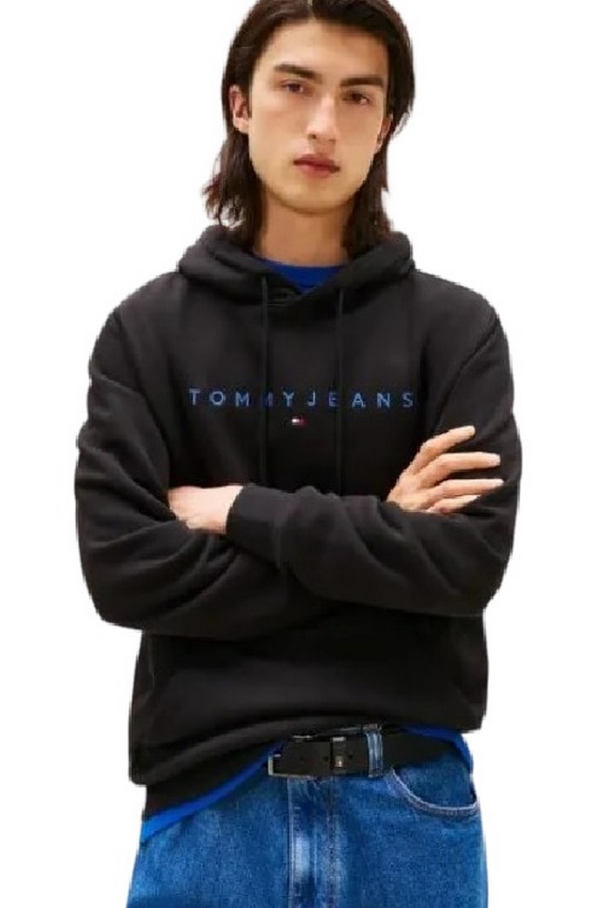 TOMMY JEANS REG LINEAR LOGO HOODIE EXT  ΜΠΛΟΥΖΑ ΦΟΥΤΕΡ ΑΝΔΡΙΚΗ BLACK/BLACK