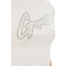 GUESS SS CN RIB LOGO TEE T-SHIRT ΜΠΛΟΥΖΑ ΓΥΝΑΙΚΕΙΑ WHITE