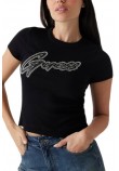 GUESS SS CN RIB LOGO TEE T-SHIRT ΜΠΛΟΥΖΑ ΓΥΝΑΙΚΕΙΑ BLACK