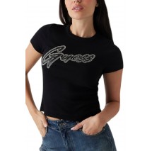 GUESS SS CN RIB LOGO TEE T-SHIRT ΜΠΛΟΥΖΑ ΓΥΝΑΙΚΕΙΑ BLACK