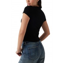 GUESS SS CN RIB LOGO TEE T-SHIRT ΜΠΛΟΥΖΑ ΓΥΝΑΙΚΕΙΑ BLACK