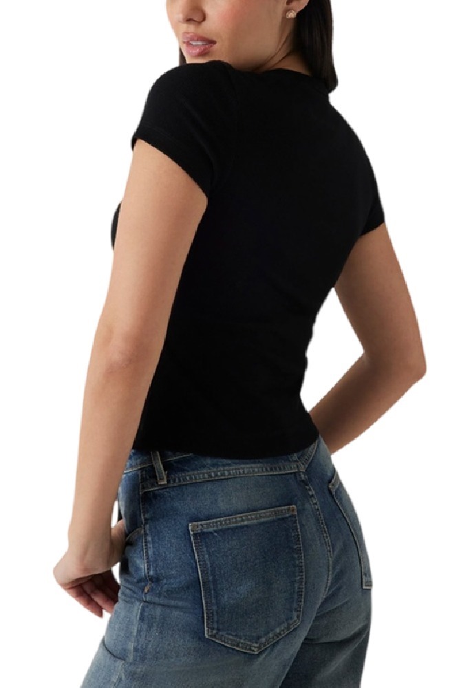 GUESS SS CN RIB LOGO TEE T-SHIRT ΜΠΛΟΥΖΑ ΓΥΝΑΙΚΕΙΑ BLACK