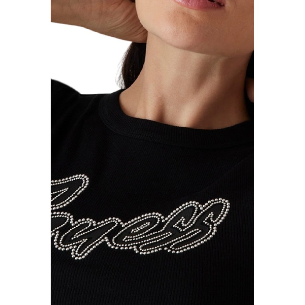 GUESS SS CN RIB LOGO TEE T-SHIRT ΜΠΛΟΥΖΑ ΓΥΝΑΙΚΕΙΑ BLACK
