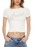 GUESS SS CN RIB LOGO TEE T-SHIRT ΜΠΛΟΥΖΑ ΓΥΝΑΙΚΕΙΑ WHITE