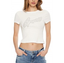 GUESS SS CN RIB LOGO TEE T-SHIRT ΜΠΛΟΥΖΑ ΓΥΝΑΙΚΕΙΑ WHITE
