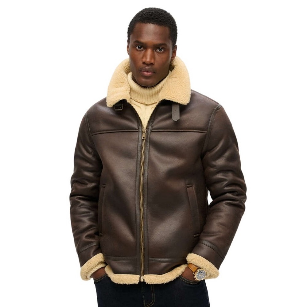 SUPERDRY D2 OVIN FAUX SHEARLING AVIATOR JACKET ΜΠΟΥΦΑΝ ΑΝΔΡΙΚΟ BROWN