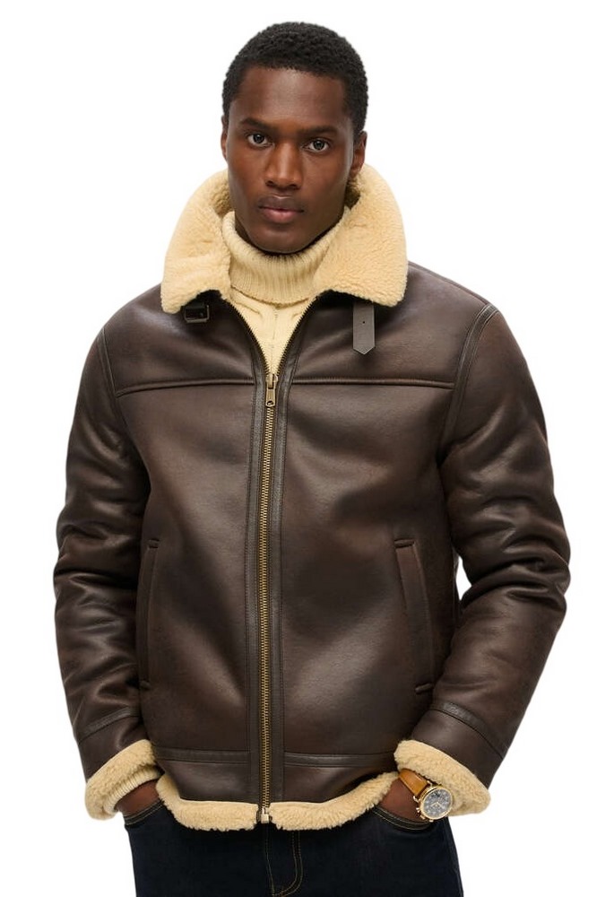 SUPERDRY D2 OVIN FAUX SHEARLING AVIATOR JACKET ΜΠΟΥΦΑΝ ΑΝΔΡΙΚΟ BROWN