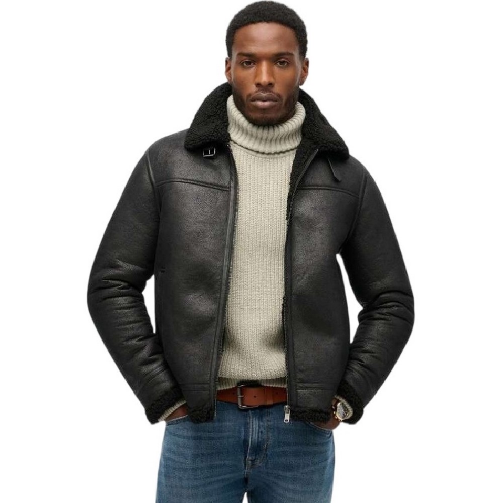 SUPERDRY D2 OVIN FAUX SHEARLING AVIATOR JACKET ΜΠΟΥΦΑΝ ΑΝΔΡΙΚΟ BLACK