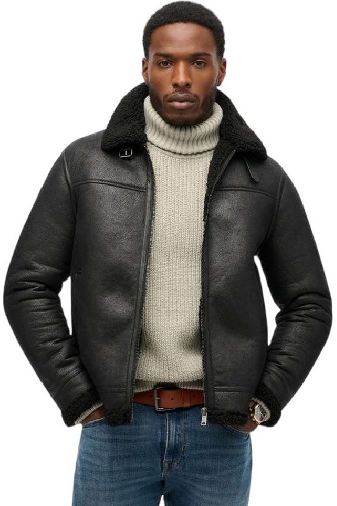 SUPERDRY D2 OVIN FAUX SHEARLING AVIATOR JACKET ΜΠΟΥΦΑΝ ΑΝΔΡΙΚΟ BLACK