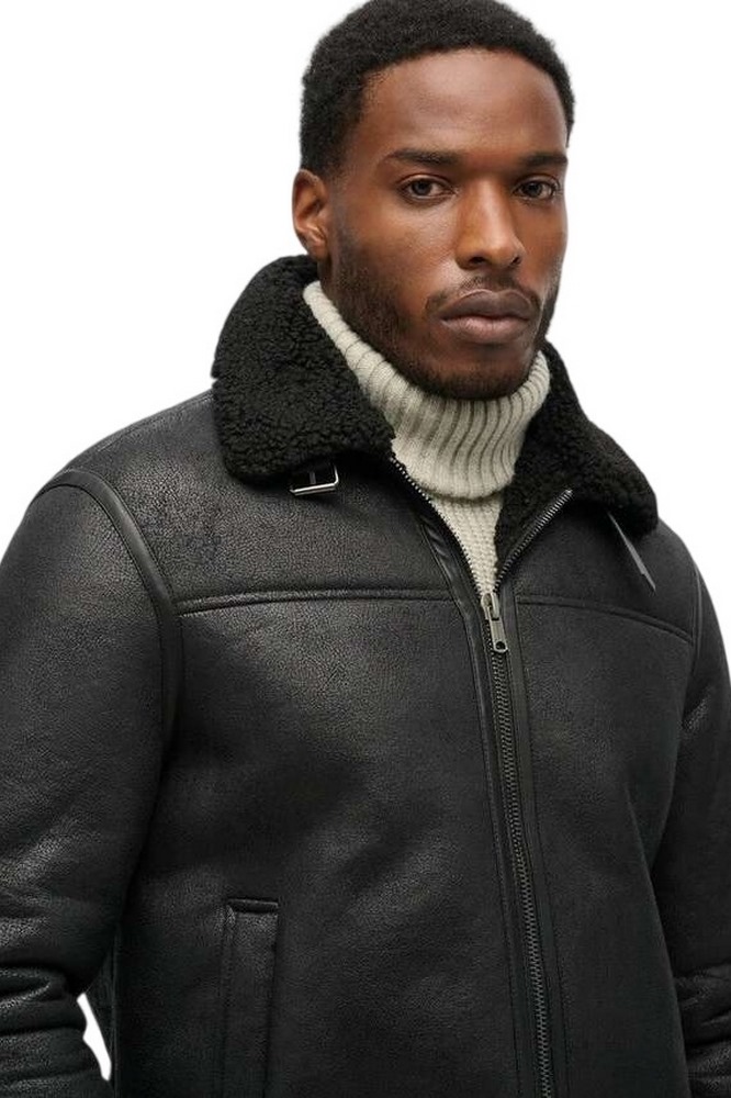 SUPERDRY D2 OVIN FAUX SHEARLING AVIATOR JACKET ΜΠΟΥΦΑΝ ΑΝΔΡΙΚΟ BLACK