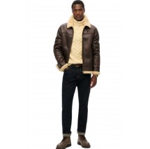 SUPERDRY D2 OVIN FAUX SHEARLING AVIATOR JACKET ΜΠΟΥΦΑΝ ΑΝΔΡΙΚΟ BROWN