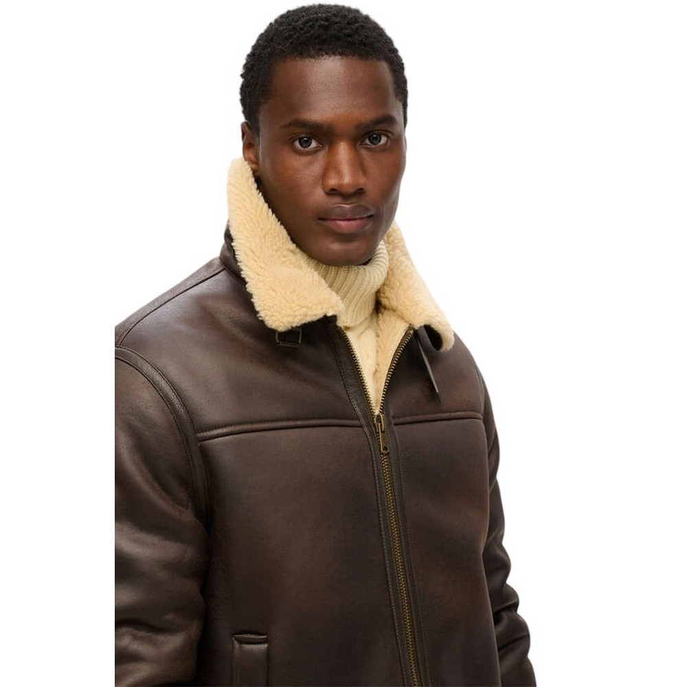 SUPERDRY D2 OVIN FAUX SHEARLING AVIATOR JACKET ΜΠΟΥΦΑΝ ΑΝΔΡΙΚΟ BROWN